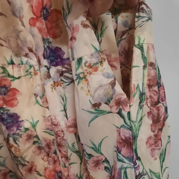 Polagram Cream Floral Puff Sleeve Tiered Mini XL Sonia Dress Side Pockets NWT - Picture 11 of 16